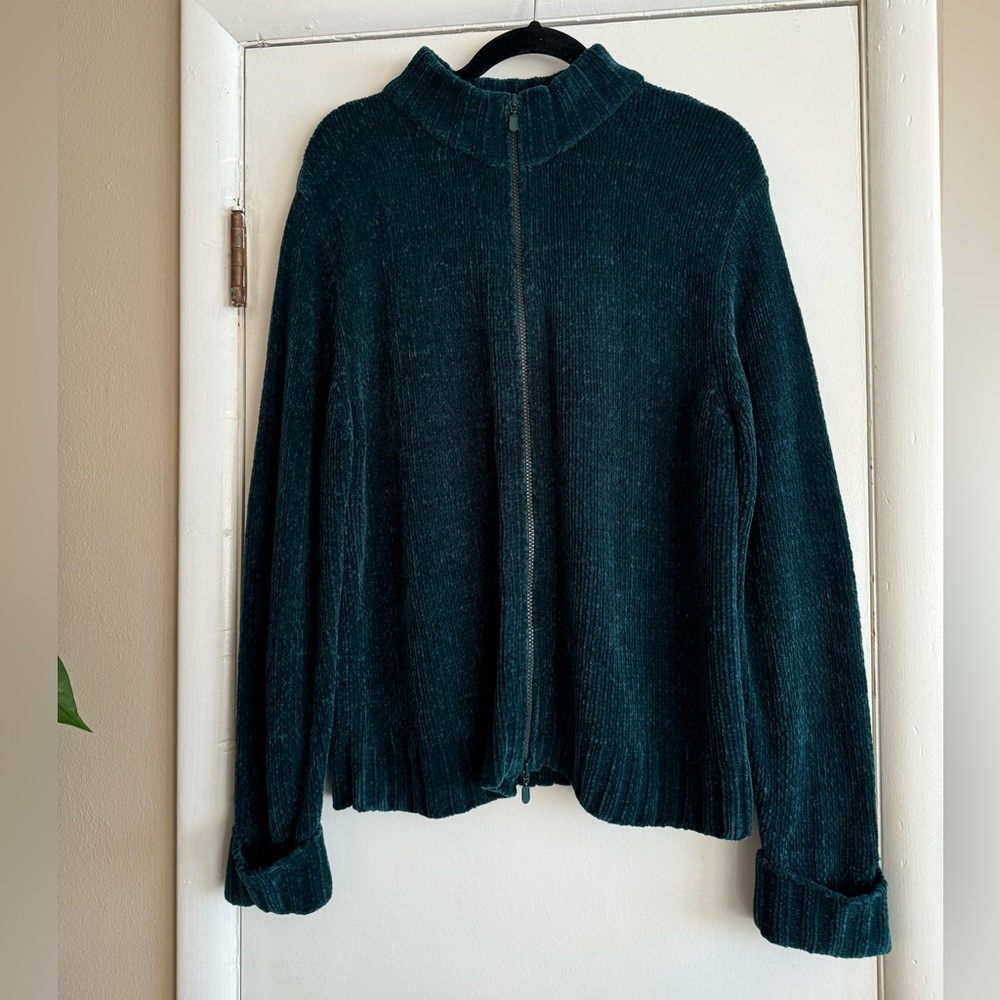Emerald Green chenille zip cardigan